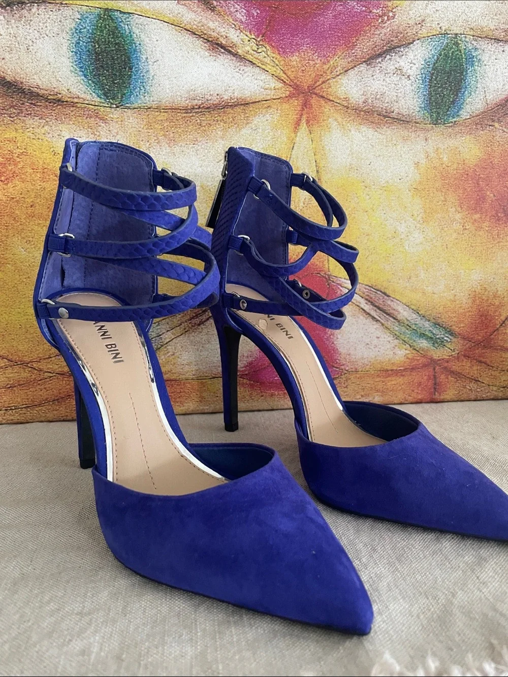 Gianni Bini Strappy Pointed-Toe Stiletto Heels 6.5   4” heel